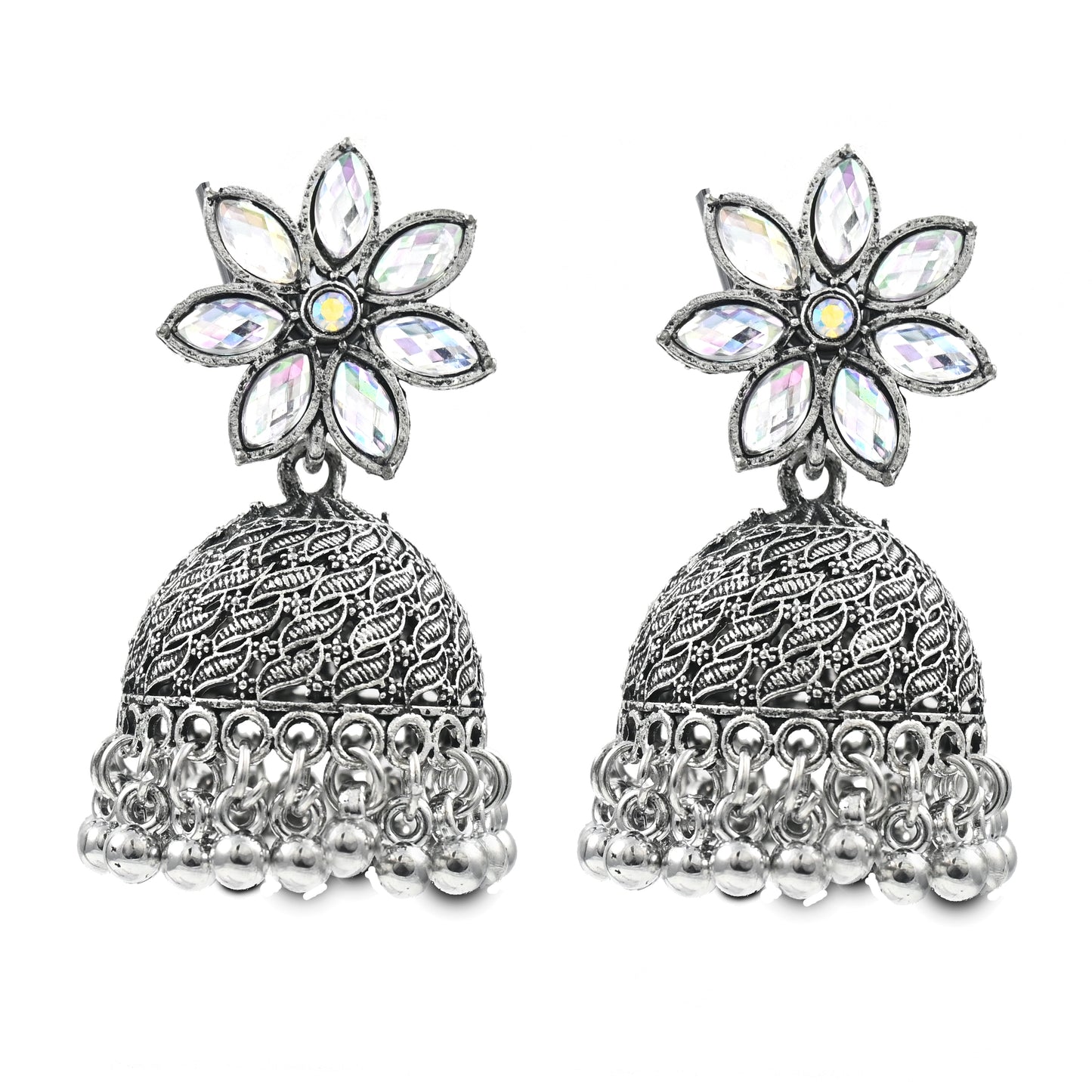 Silver Oxidised Jhumka Earrings