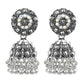 Silver Oxidised Crystal Jhumka Earrings