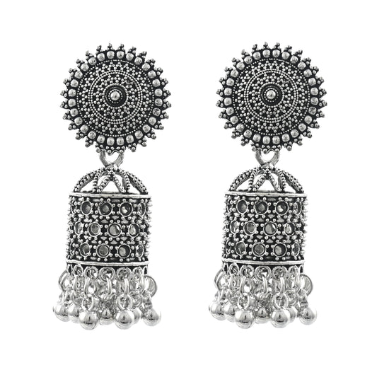 Silver Oxidised Jhumka Earrings with Pearls