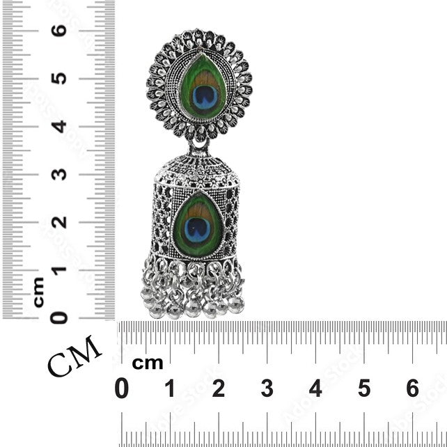 Silver Oxidised Peacock Jhumka Earrings