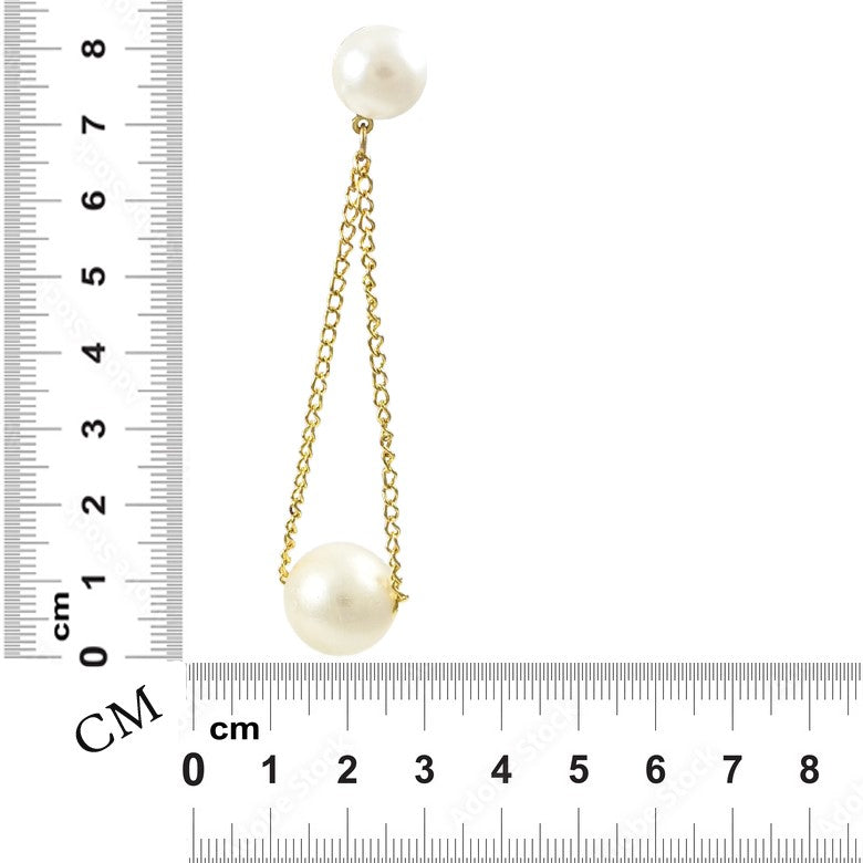 Gold Chain Earrings with White Pearls