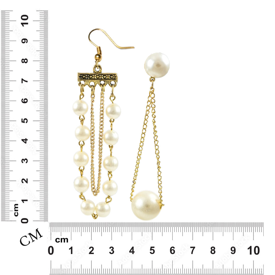 2 Long Hanging Earrings Combo with White Pearls