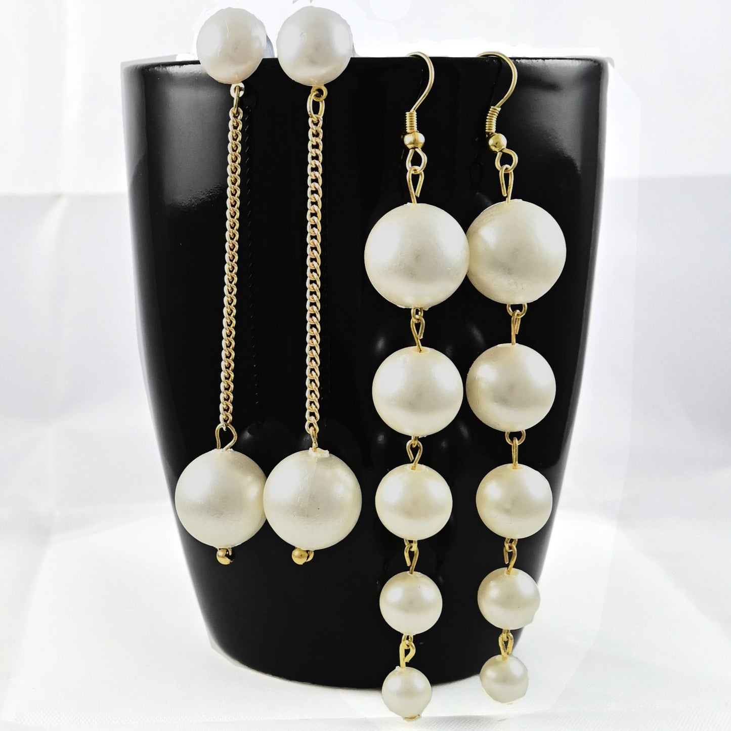 Long Earrings Combo with Big White Pearls