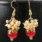 Earrings with Red & White Pearls