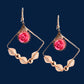 Gold plated Rose Flower Earrings- Pink