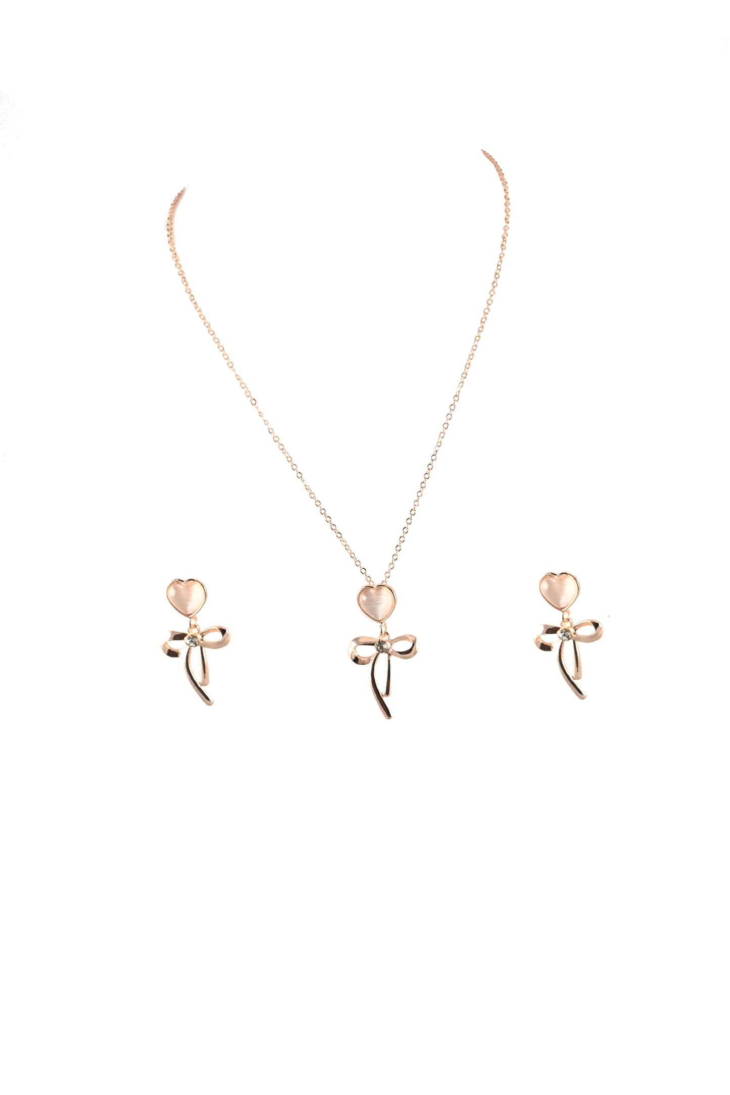 Rose Gold Crystal Pendant Earrings Set