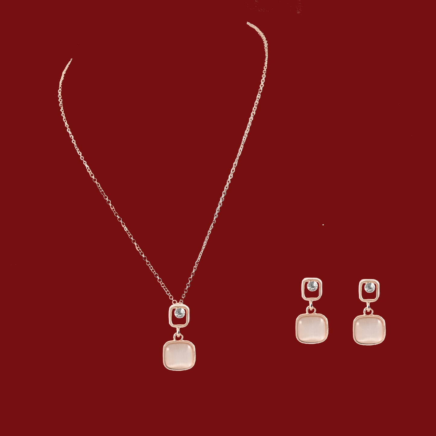 Rose Gold Plated Crystal Pendant Earrings Set