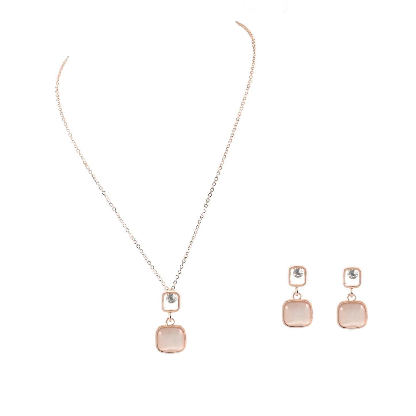 Rose Gold Plated Crystal Pendant Earrings Set