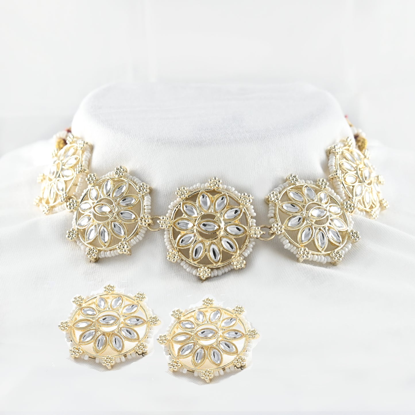 Gold Plated Pearl & Kundan Choker Necklace Set