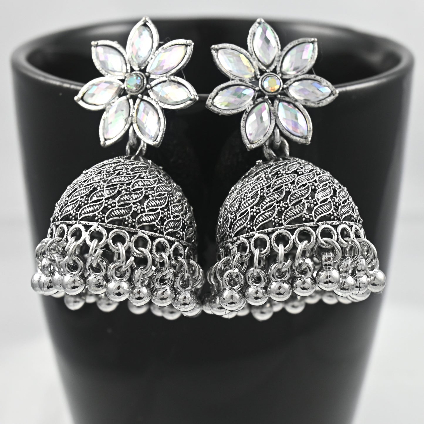 Silver Oxidised Jhumka Earrings