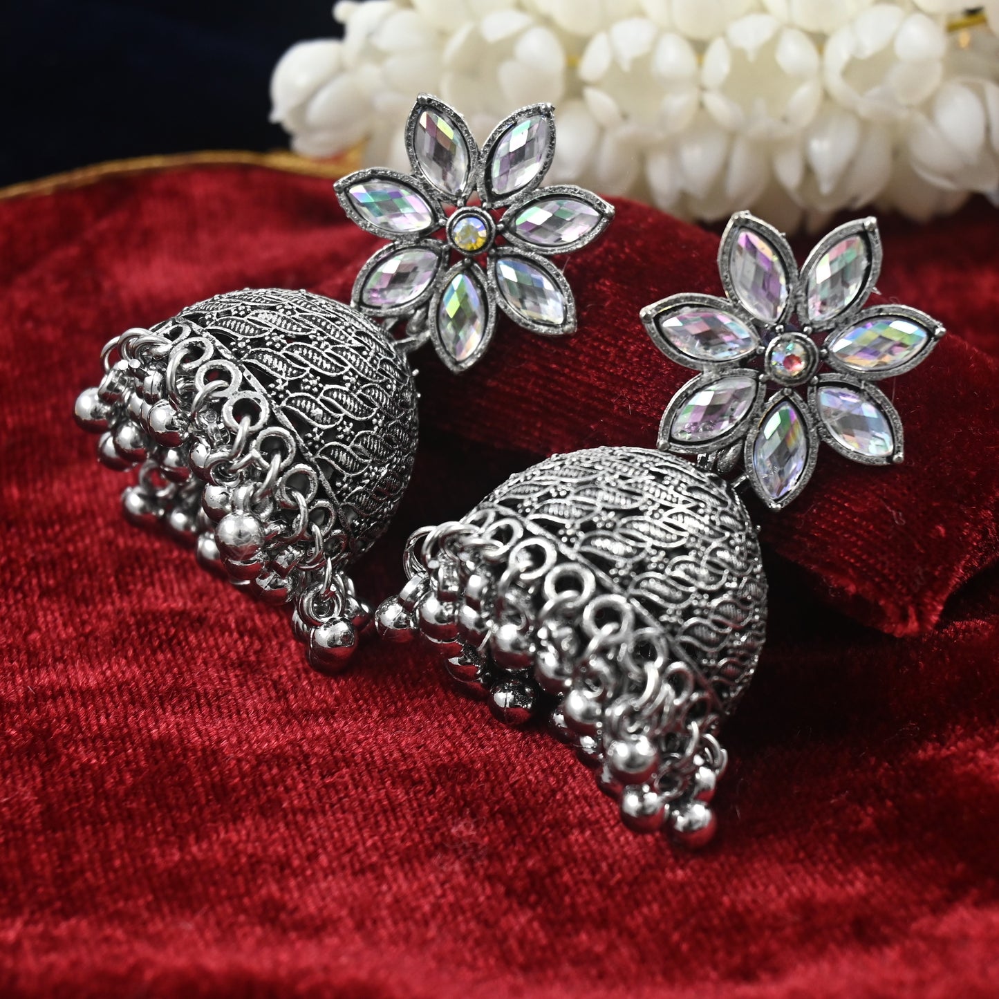 Silver Oxidised Jhumka Earrings