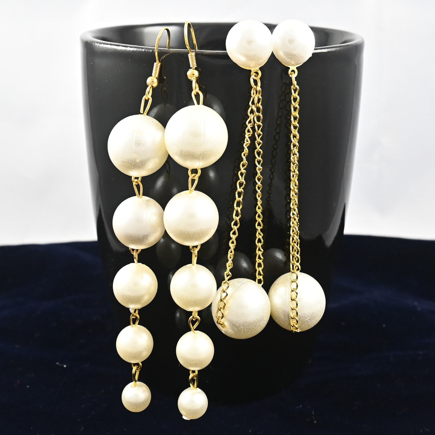 Long White Pearls Earrings - Combo