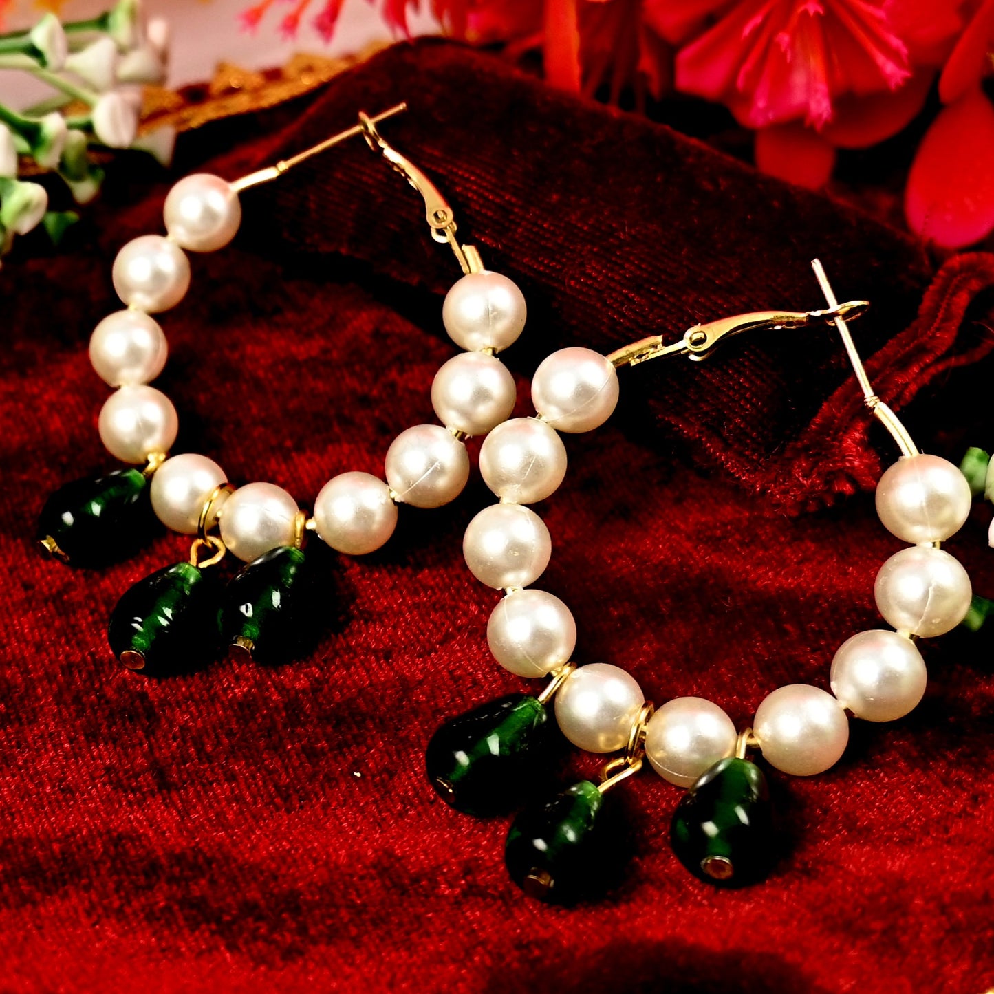 Hoop Earrings Combo with White Pearls