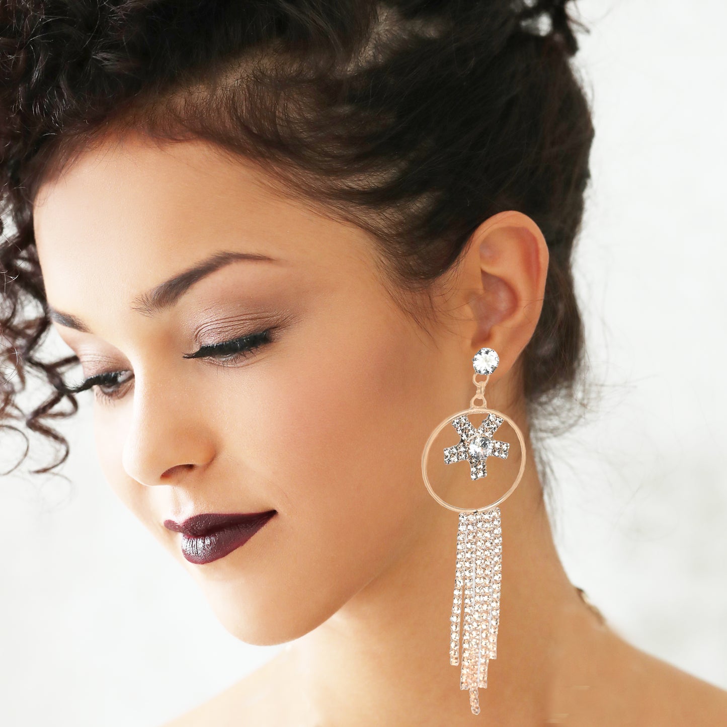 Golden Dangle Crystal Chain Earrings Combo