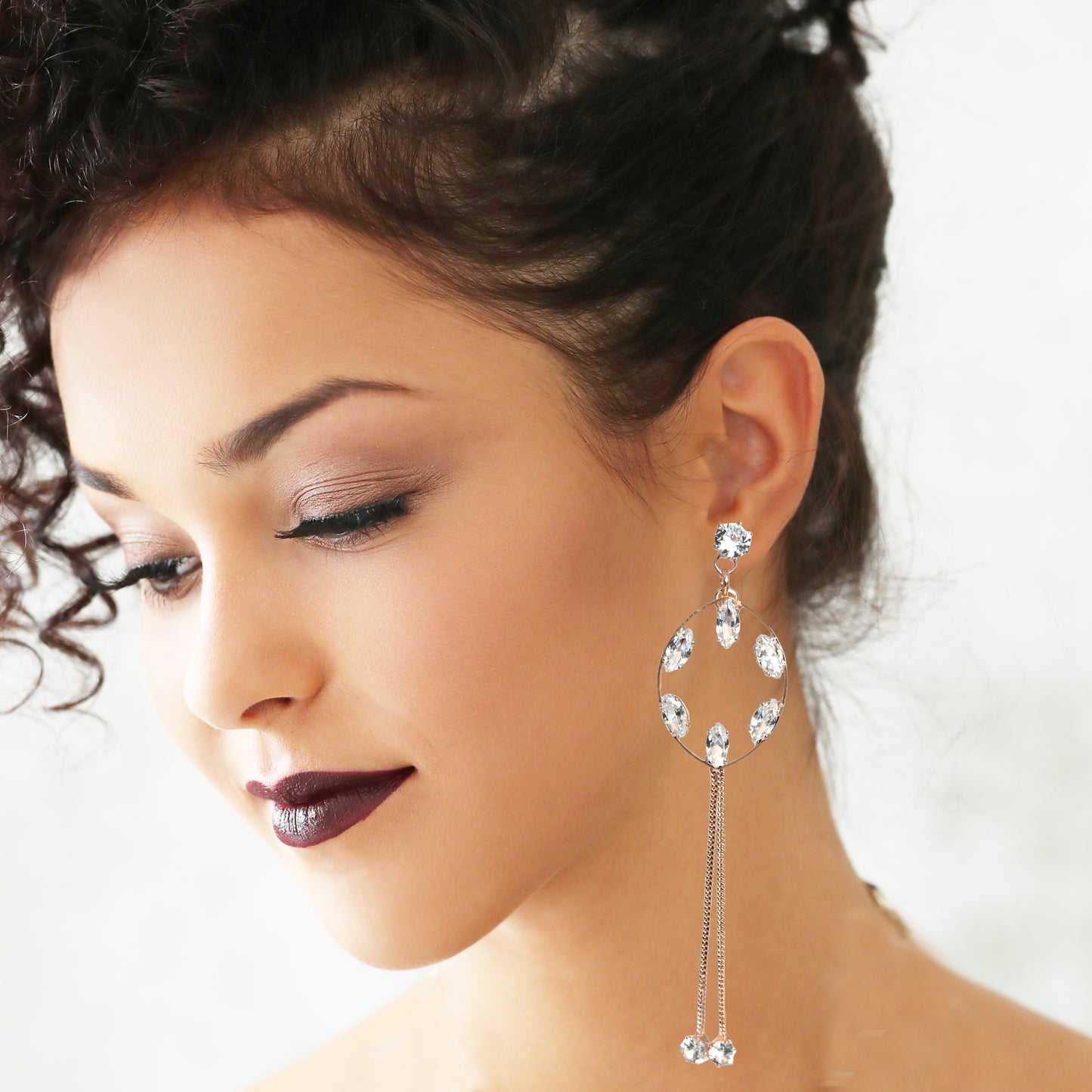 Golden Dangle Crystal Chain Earrings Combo