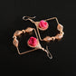 Gold plated Rose Flower Earrings- Pink