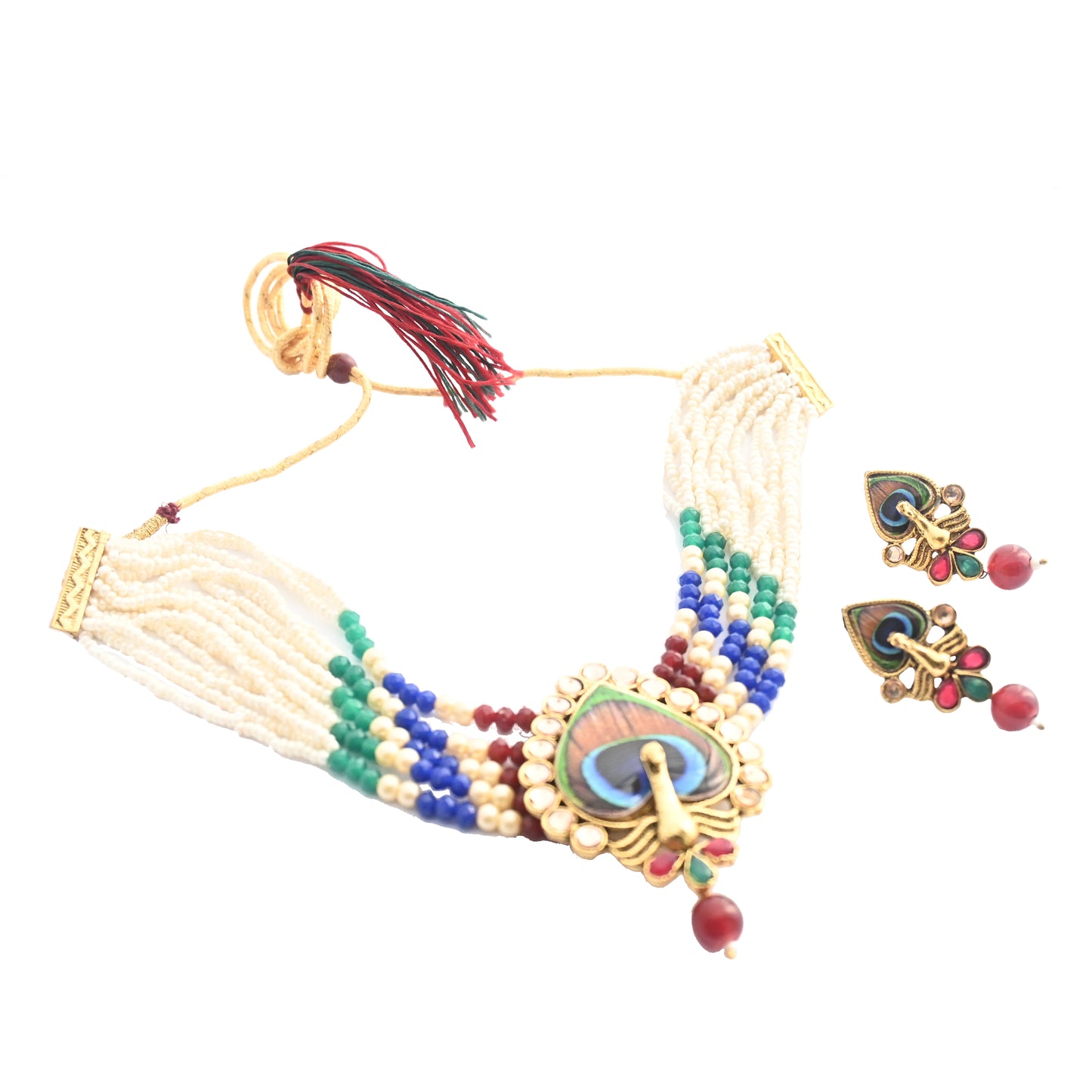 Multicolour Choker Necklace Set with Pearls & Kundan