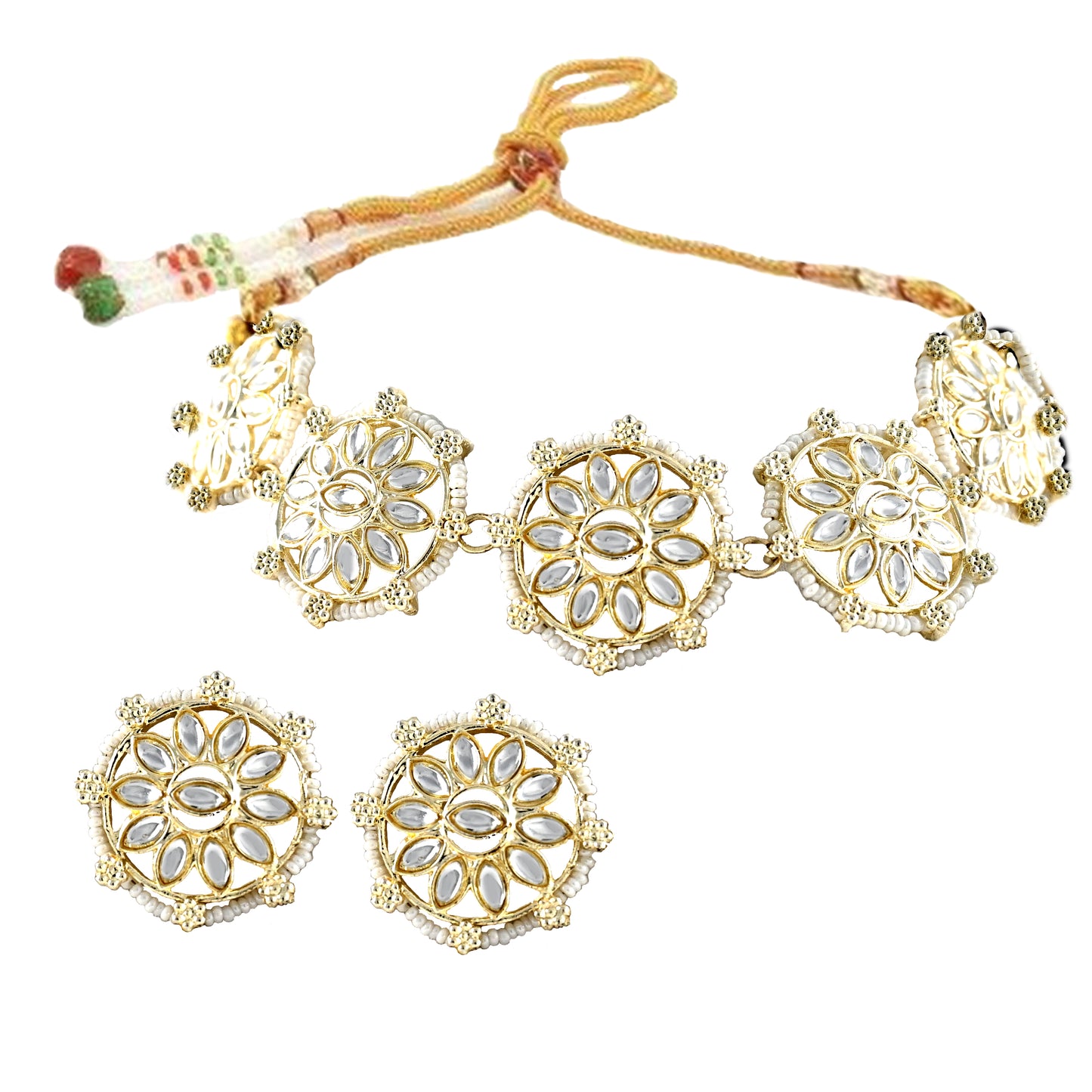 Gold Plated Pearl & Kundan Choker Necklace Set