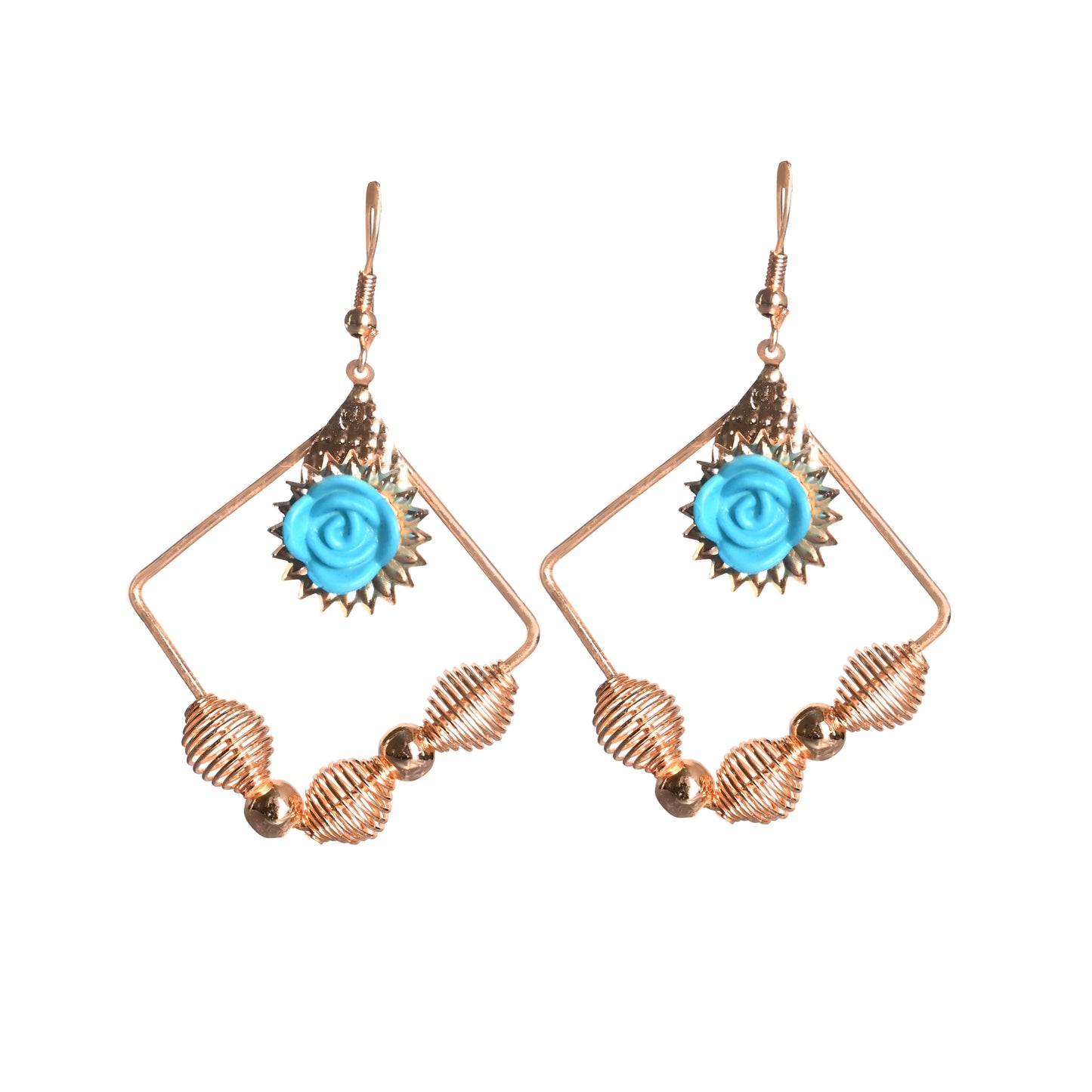 Gold Plated Rose Earrings- Sky Blue