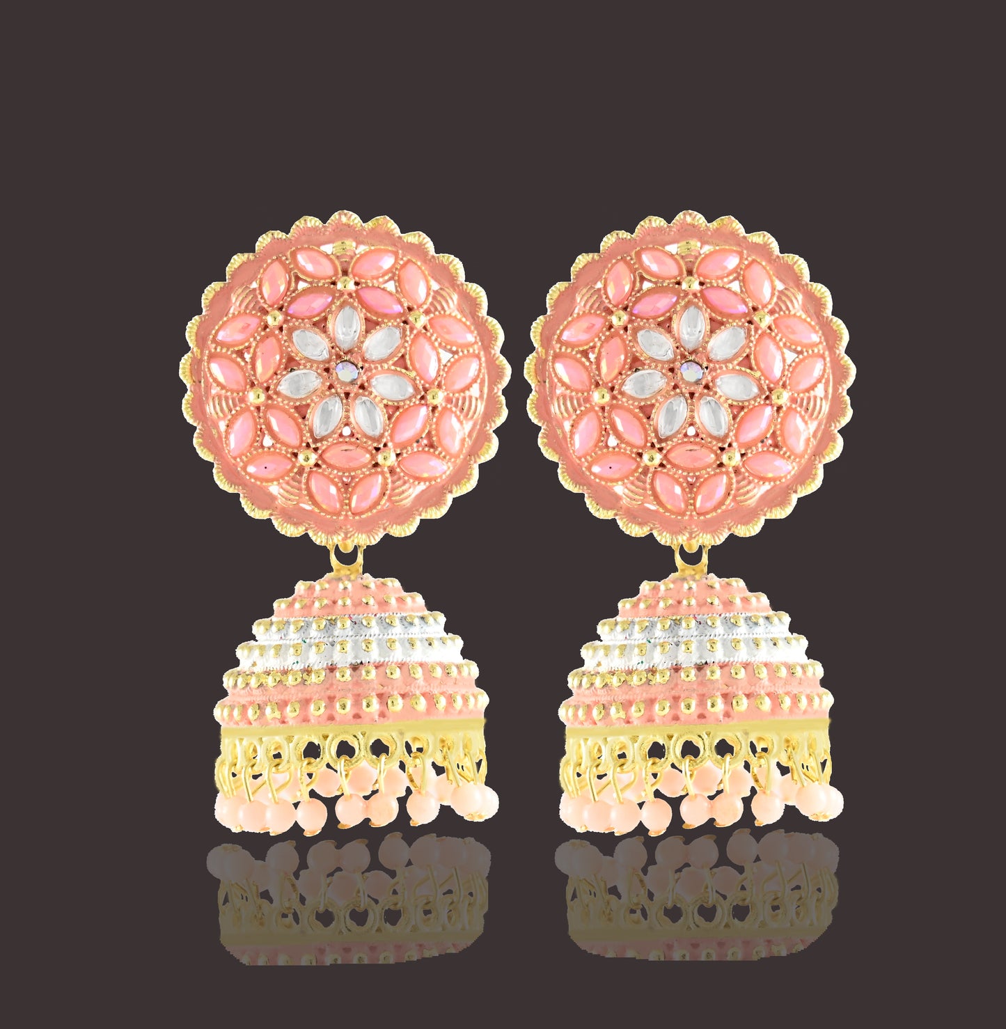 Traditional Ethnic Floral Jhumka Pearls Earrings