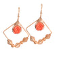 Gold plated Rose Flower Earrings- Red