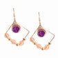 Gold plated Rose Flower Earrings- Purple