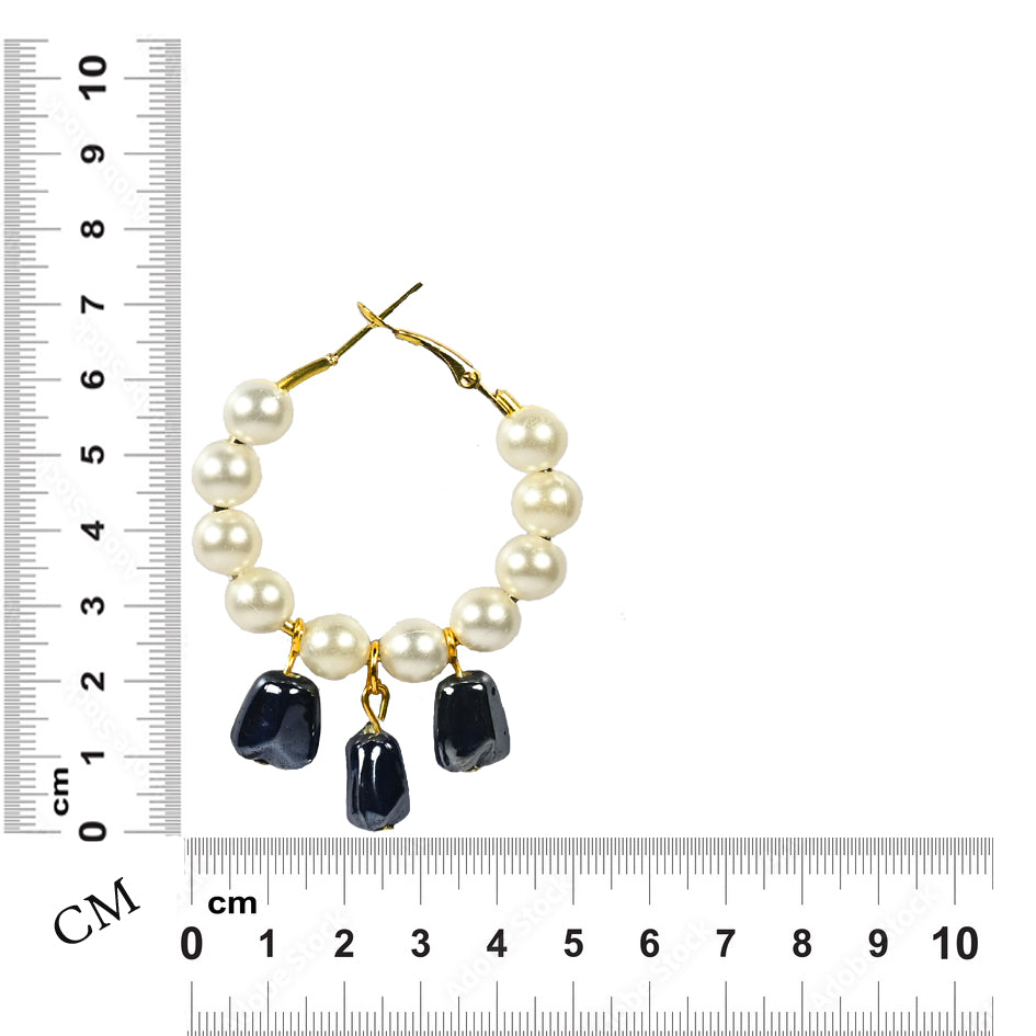 Hoop Earrings with White & Blue Pearls