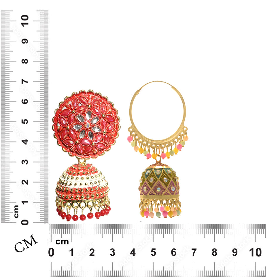 Ethnic Orange & Multicolour Pearl Jhumka Combo