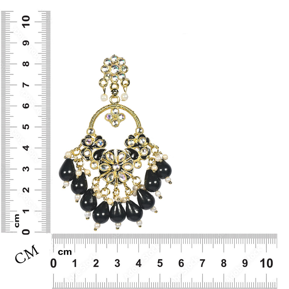 Pearl Kundan Dangle Earrings with Black Stones