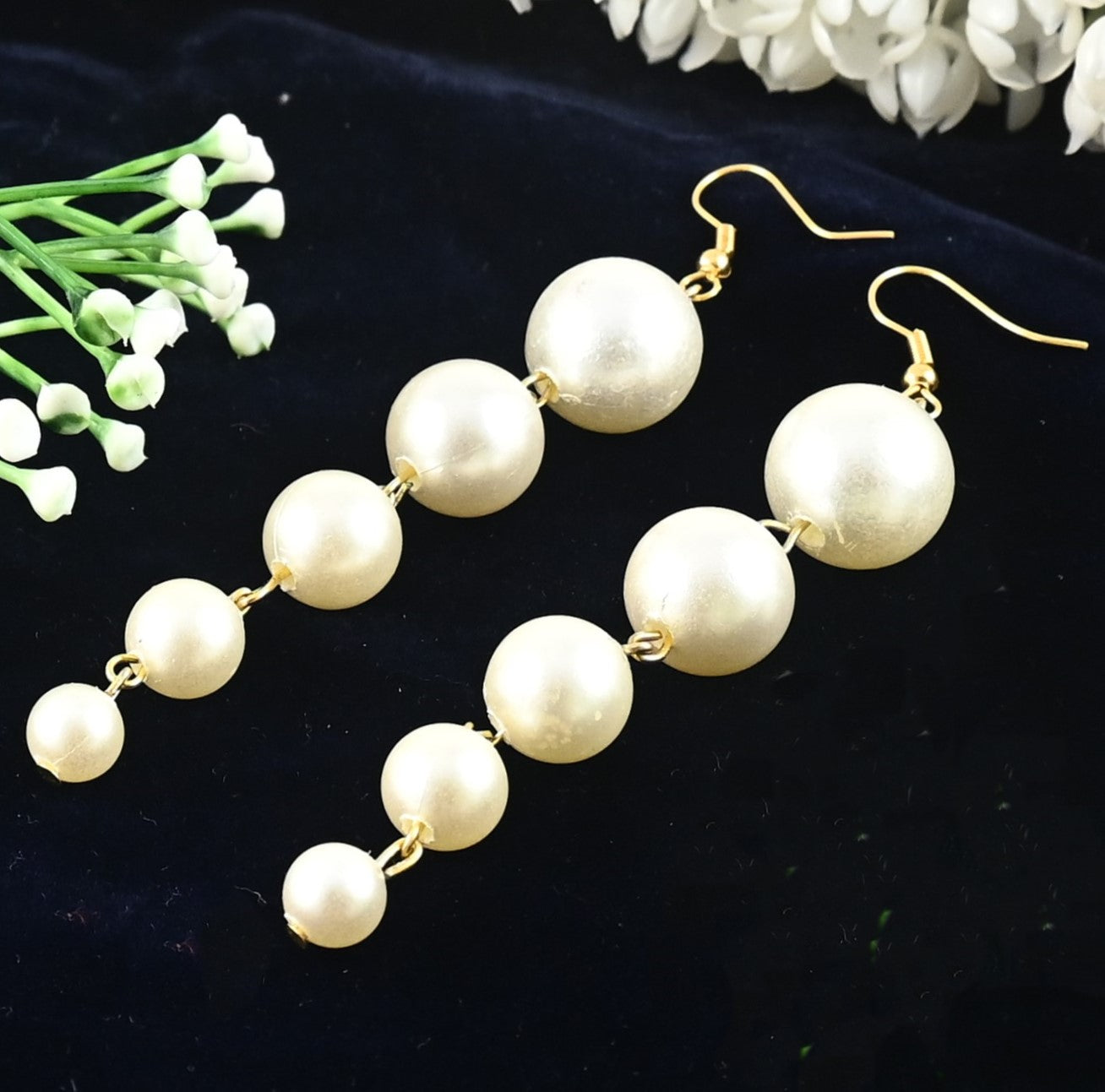 Long White Pearls Moti Earrings