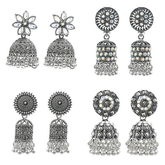 Silver Oxidised Jhumka Earrings Combo- Pack of 4