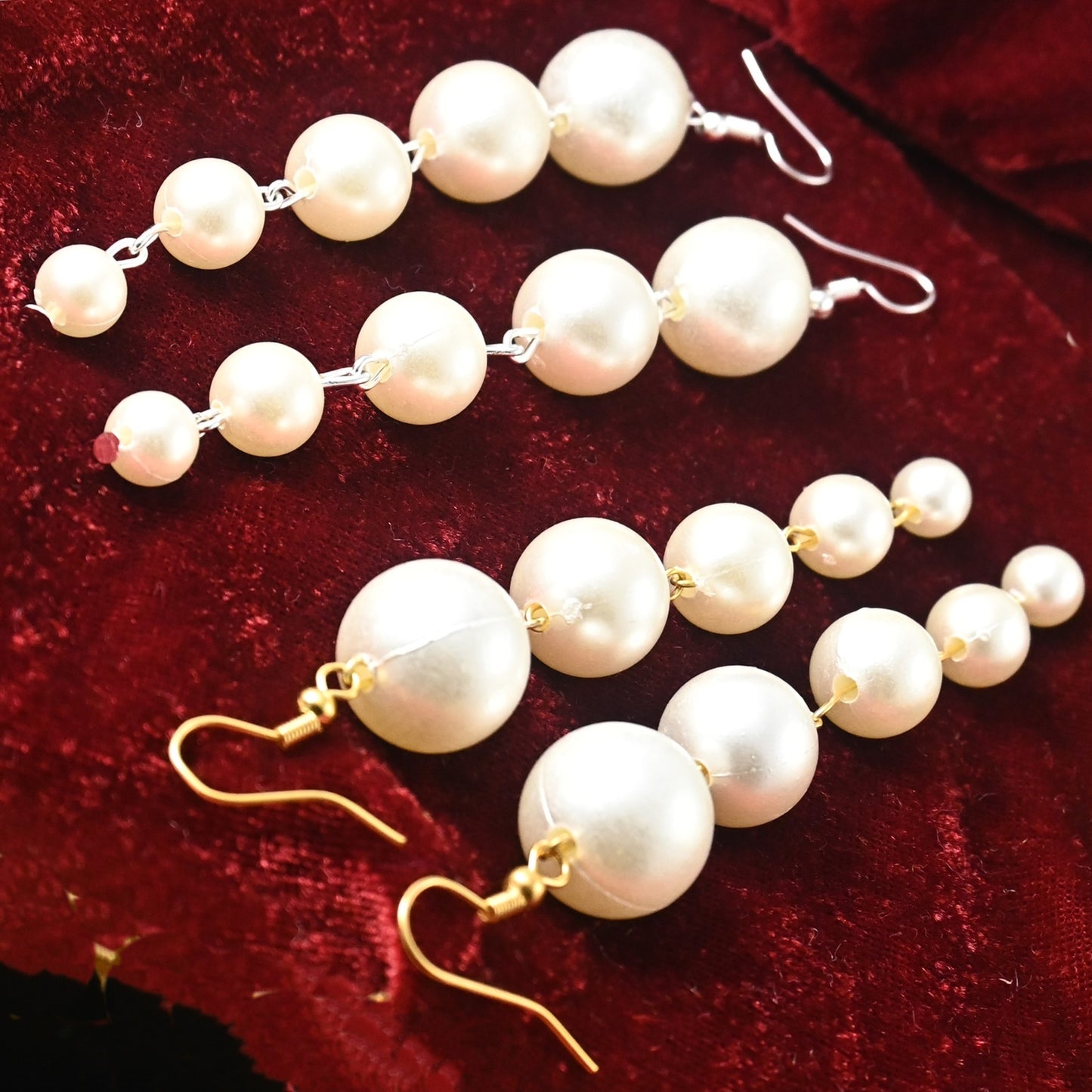 Long White Pearls Moti Earrings - Combo