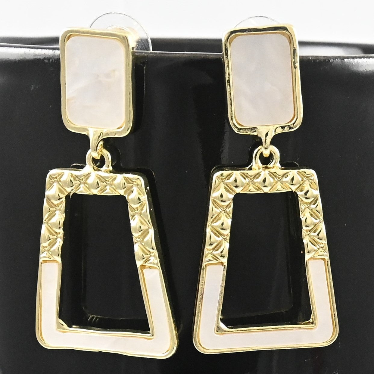 Western Gold Plated Dangle Earrings- White