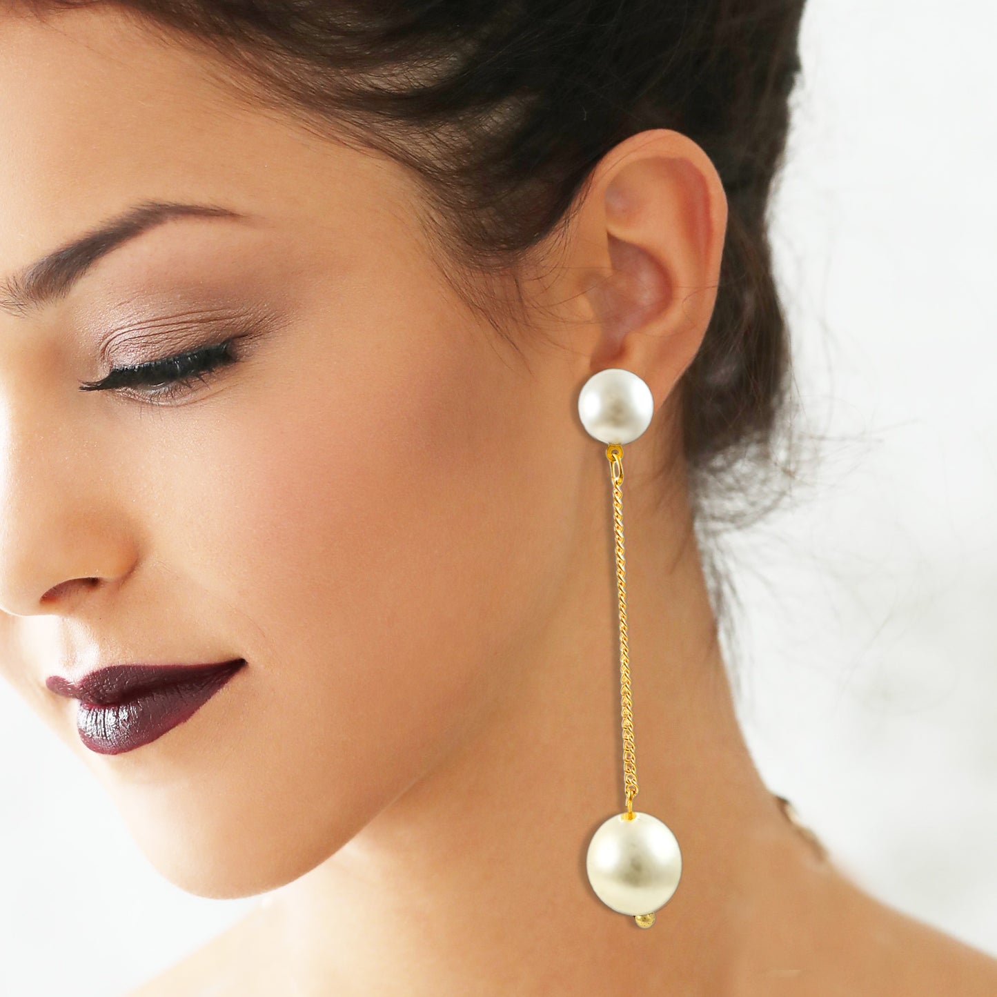 Long Earrings Combo with Big White Pearls