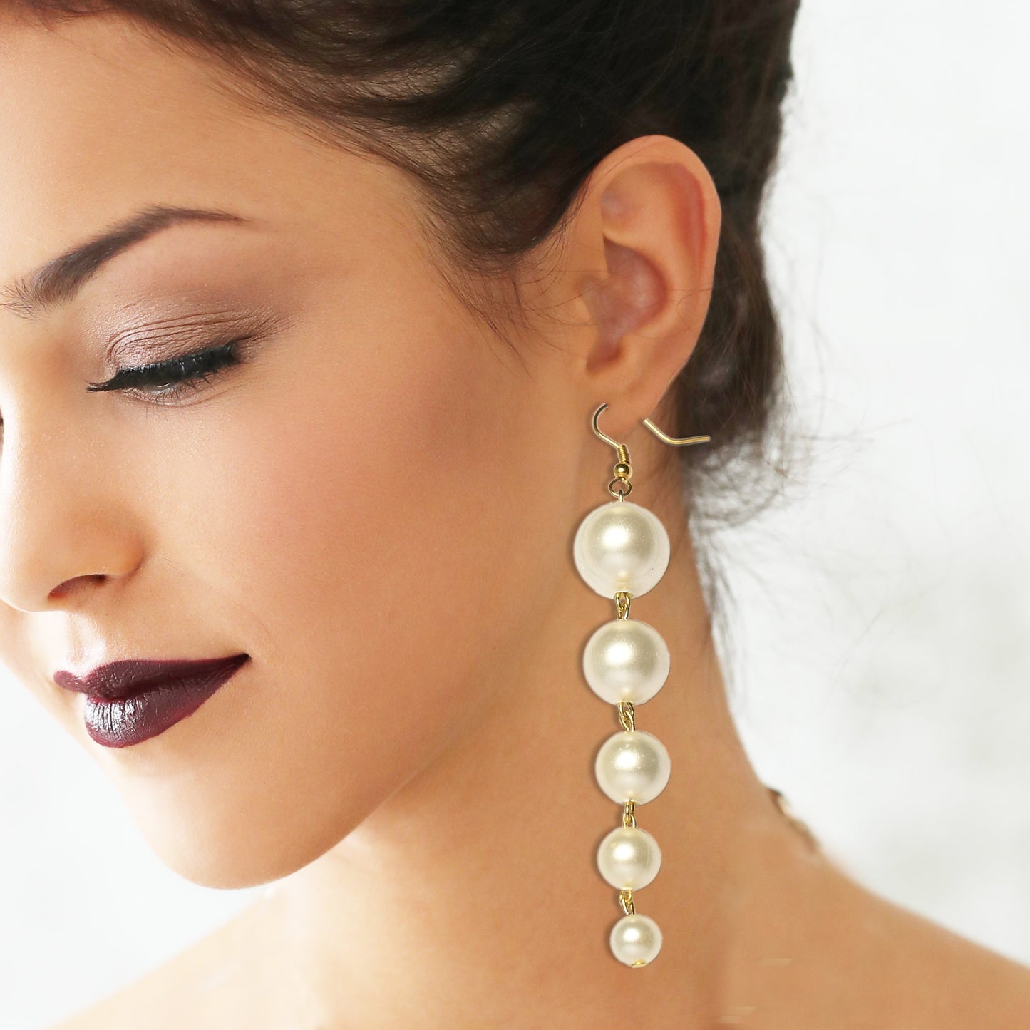 Long Earrings Combo with Big White Pearls