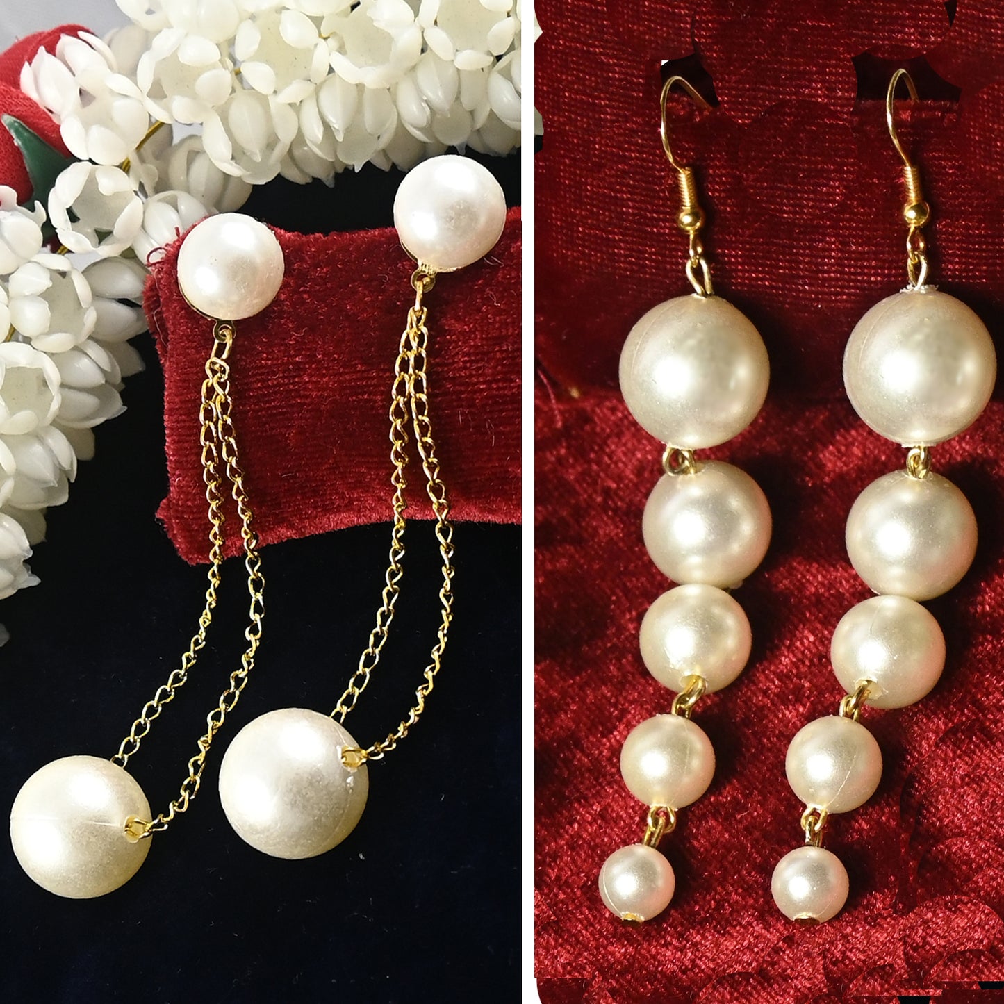 Long White Pearls Earrings - Combo