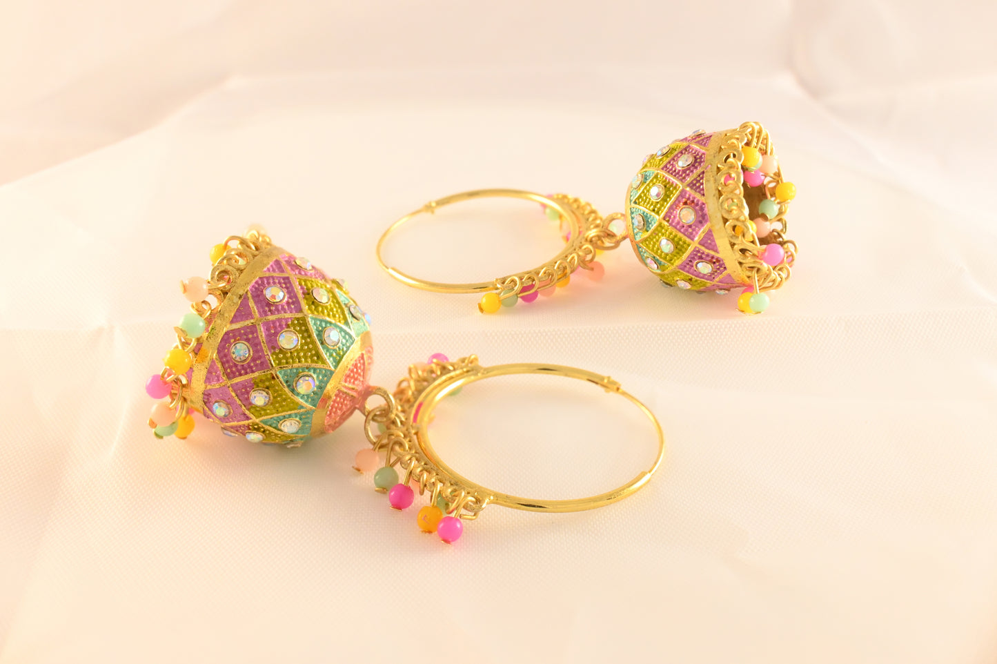 Multicolor Jhumka Earrings with Pearls