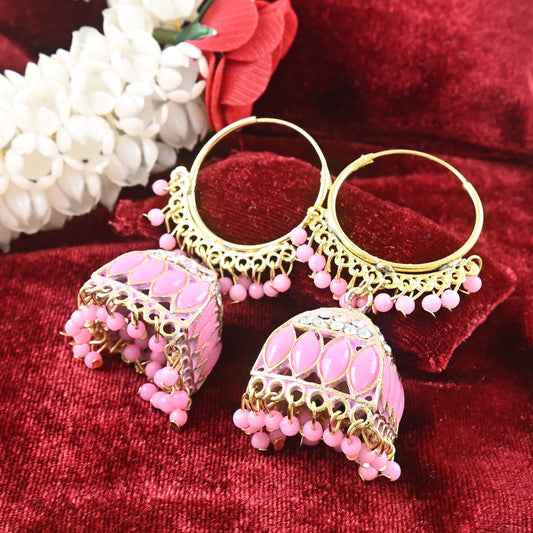 Pink Pearls Bali Jhumka Earrings