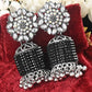 Silver Oxidised Jhumka with Crystals & Pearls