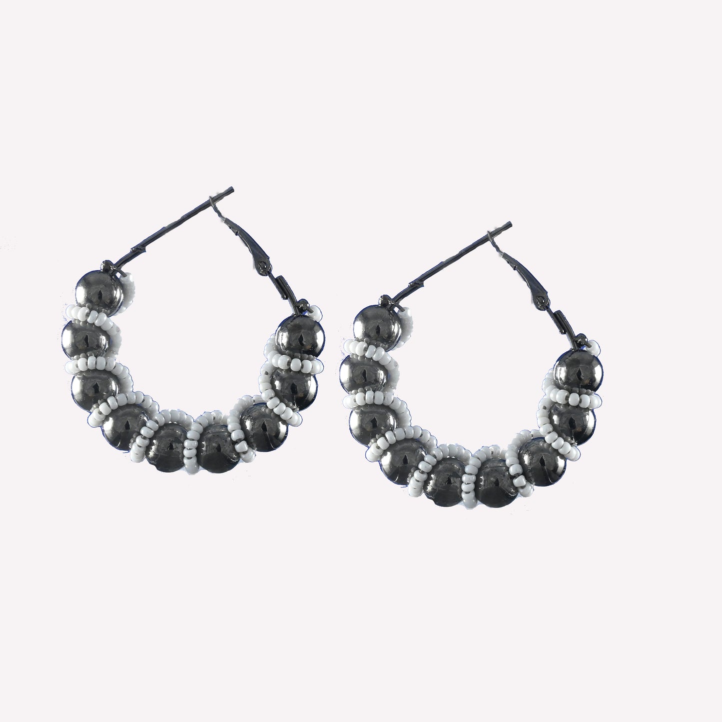 Bali Earrings with Black & White Pearls