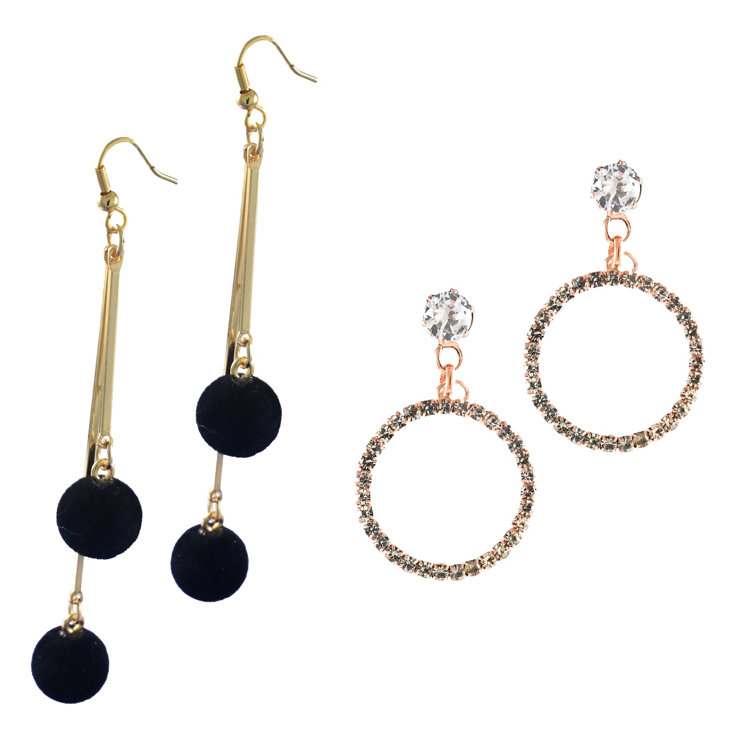 Black Ball & Golden Crystal Earrings Combo