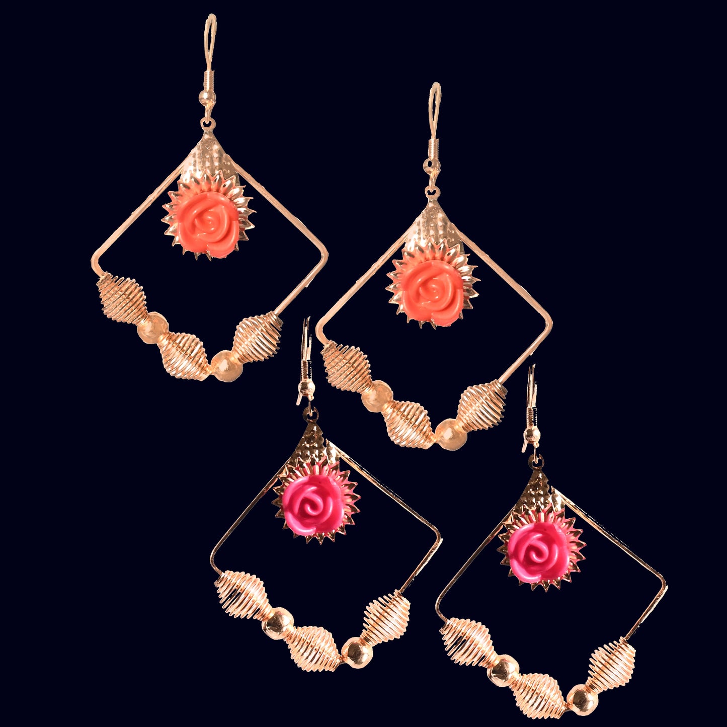 Gold Rose Earrings Combo