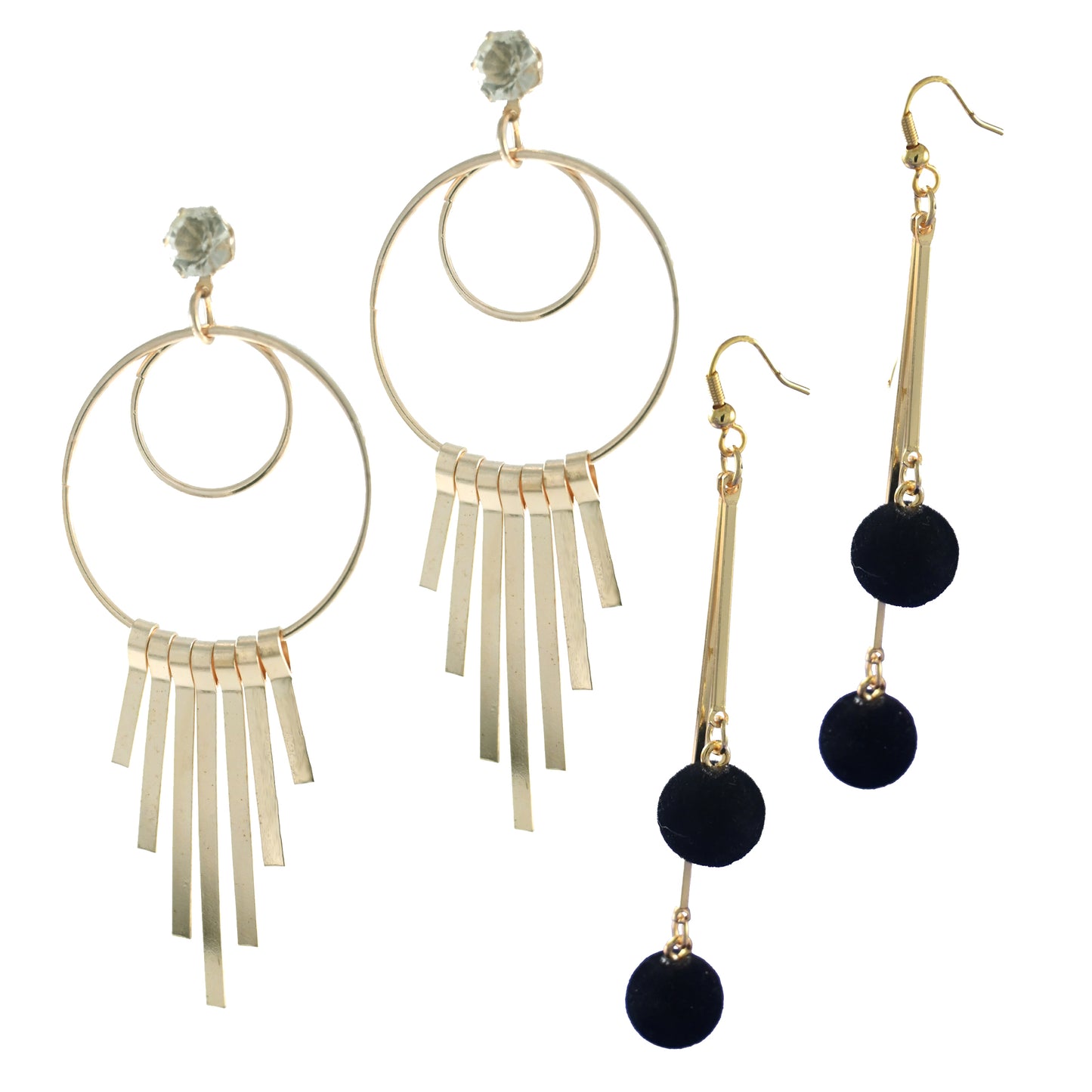 Golden Earrings Combo with Crystals & Black Ball