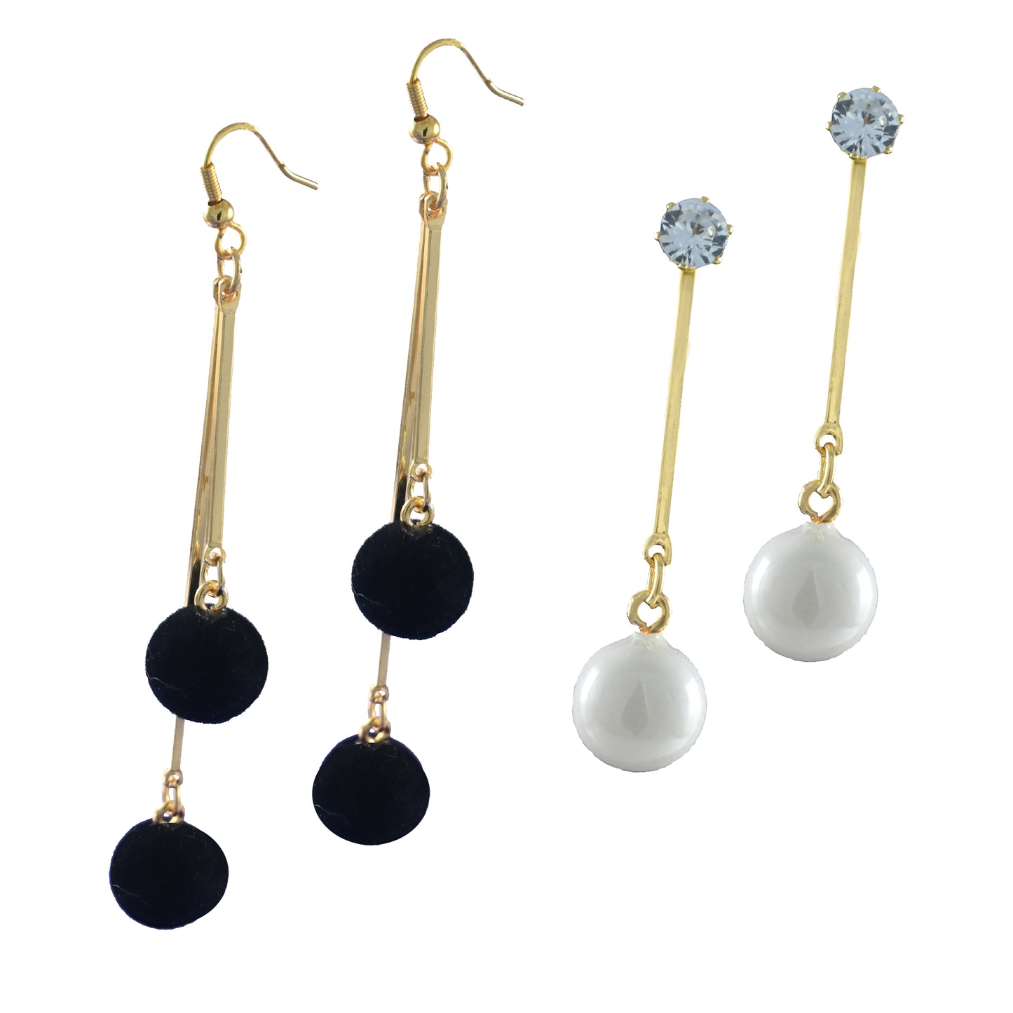 Golden Earrings Combo with Crystals -Black & White Ball