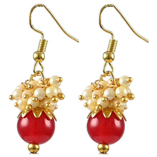 Earrings with Red & White Pearls