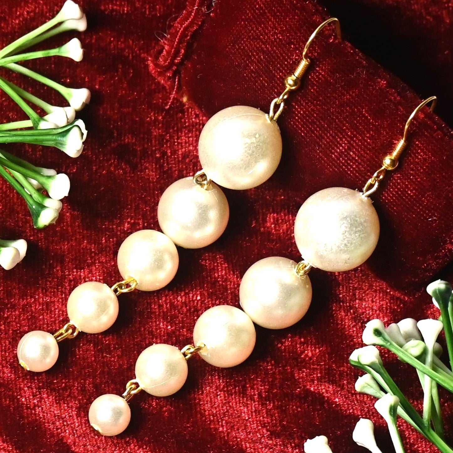 Long White Pearls Moti Earrings