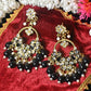 Pearl Kundan Dangle Earrings with Black Stones