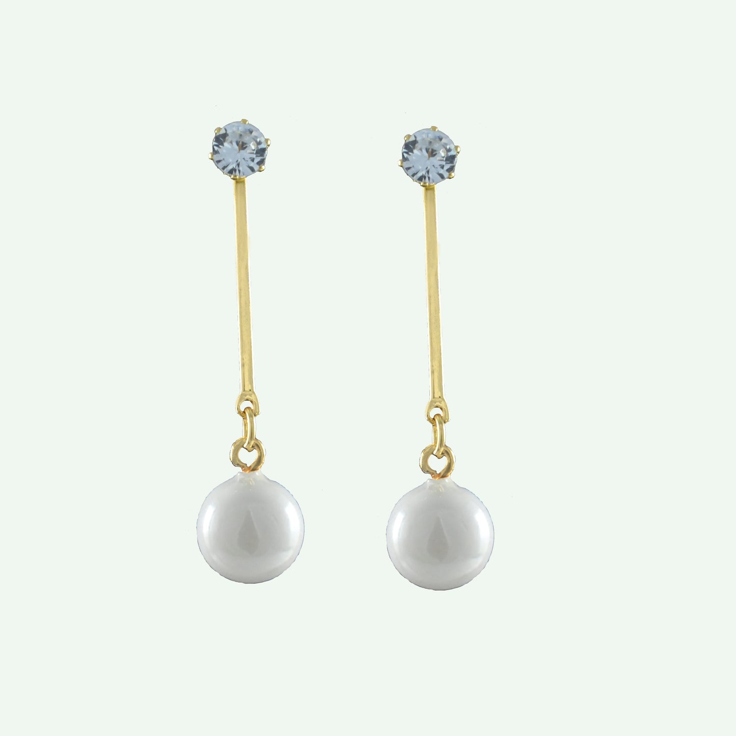 Gold plated Drop Earrings with White Pearl & Crystal