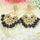 Pearl Kundan Dangle Earrings with Black Stones