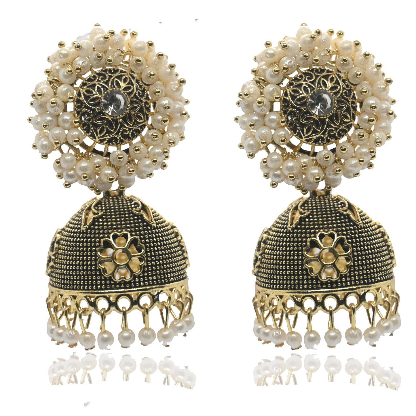 Gold Plated Jhumka Earrings with Pearls